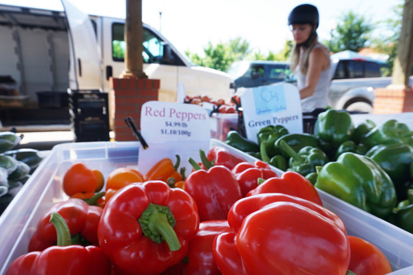 Red peppers outside at the Saskatoon farmers market